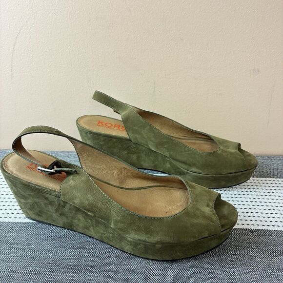 KORS Michael Kors Women’s peep-toe platform sandals Green Suede Size 10M - Picture 2 of 7